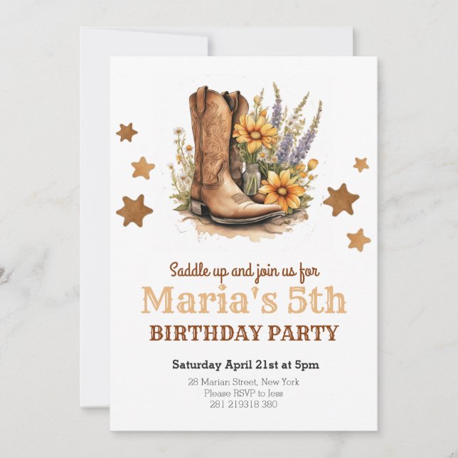 Invitación Cumpleaños Occidental de Rodeo de Vaquera (Anverso)