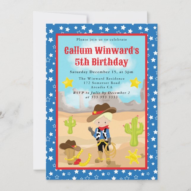 Invitación Cumpleaños occidental de vaquero de pelo rubio par (Anverso)
