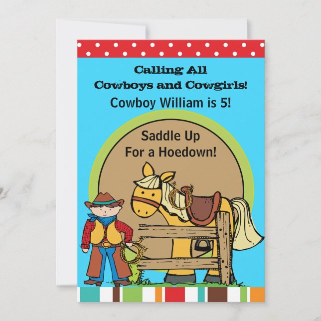 Invitación Cumpleaños occidental del Hoedown de encargo del (Anverso)