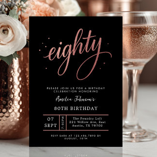 Invitación Cumpleaños ochenta 80 Elegante Rosa Dorado