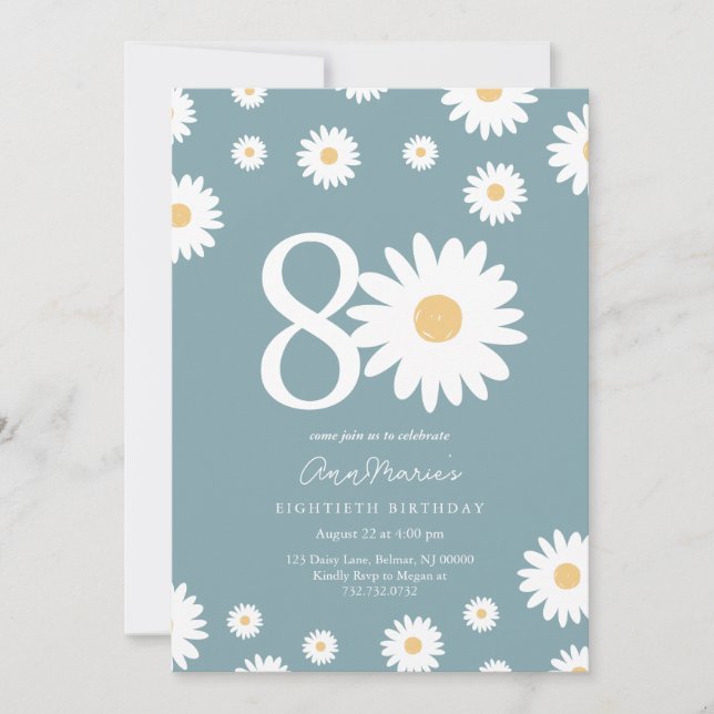 Invitación Cumpleaños ochenta de Daisy sin tiempo (Anverso)