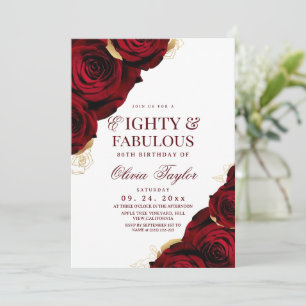 Invitación Cumpleaños Ochenta y Fabulosas Rosas Rojas Elegant