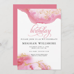 Invitación Cumpleaños Octubre Tourmaline Watercolor Geode