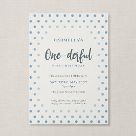 Invitación Cumpleaños Onederful de lunares azules franceses