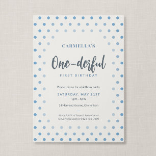 Invitación Cumpleaños Onederful de lunares azules franceses