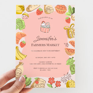 Invitación Cumpleaños Orgánico Granja Fresca Mercado de Agric