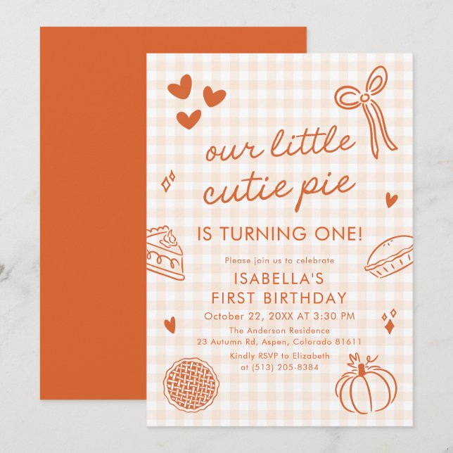 Invitación Cumpleaños Otoñal de Nuestra Pequeña Torta Adorabl (Anverso / Reverso)