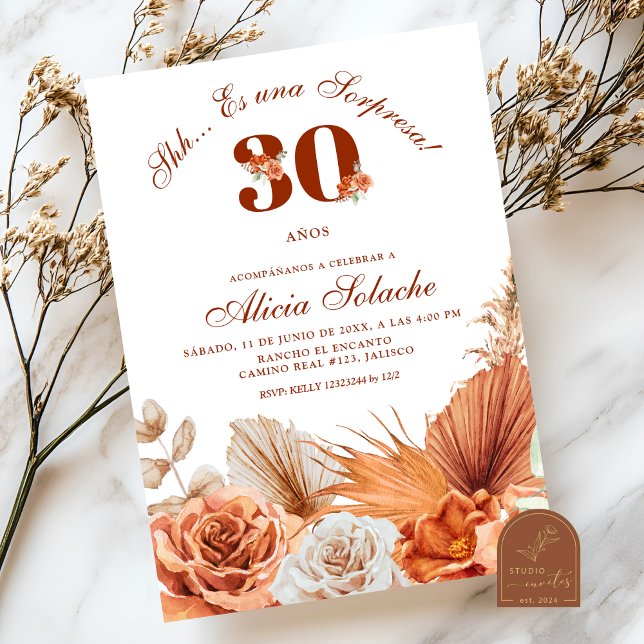 Invitación Cumpleaños Otoño Boho Teracotta Sorpresa (Subido por el creador)