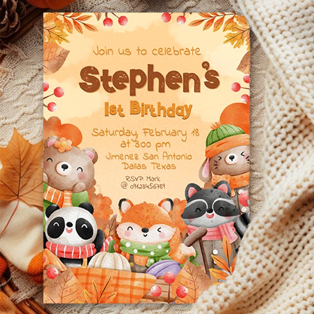 Invitación Cumpleaños Otoño Bosques  (Autumn Woodlands Birthday Invitation)