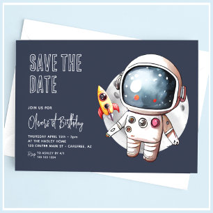 Invitación Cumpleaños Outer Space Save the Date Azul 1