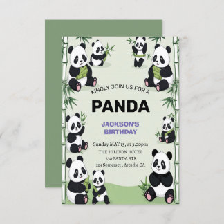Invitación cumpleaños panda lindo y juguetón