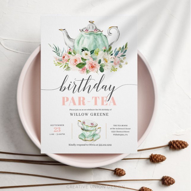 Invitación Cumpleaños Par-tea Fiesta de té Chica Fiesta de cu (Subido por el creador)