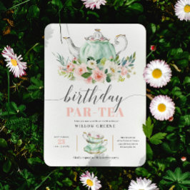 Invitación Cumpleaños Par-tea Fiesta de té Chica Fiesta de cu