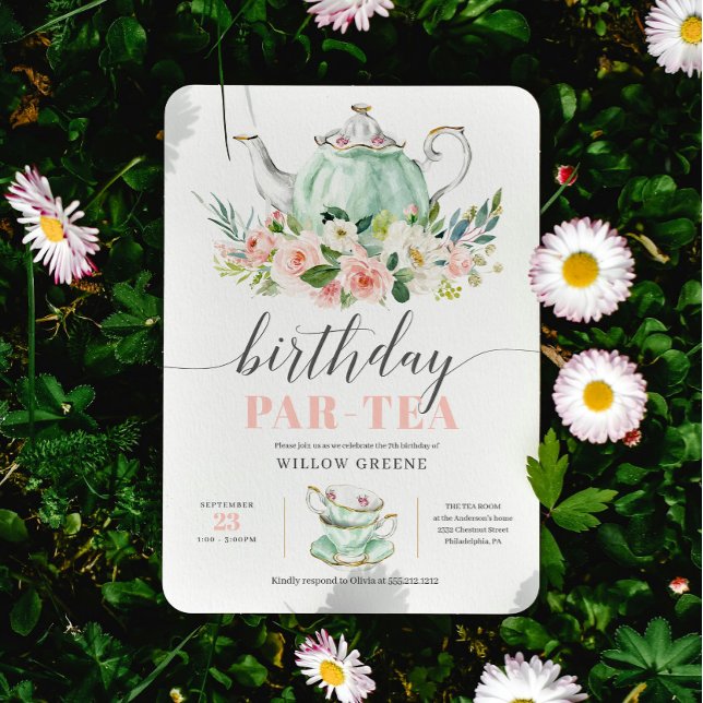 Invitación Cumpleaños Par-tea Fiesta de té Chica Fiesta de cu (Subido por el creador)