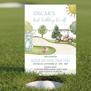 Invitación Cumpleaños Par-tee con tema de golf Hole in One pa