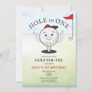 Invitación Cumpleaños Par-Tee de Golf Agujero en Uno 1er