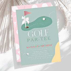 Invitación Cumpleaños Par-Tee de Golf Fairway Bandera Rosa La