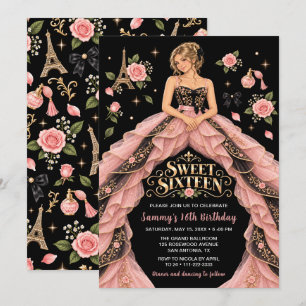 Invitación Cumpleaños Paris Pink Sweet Sixteen