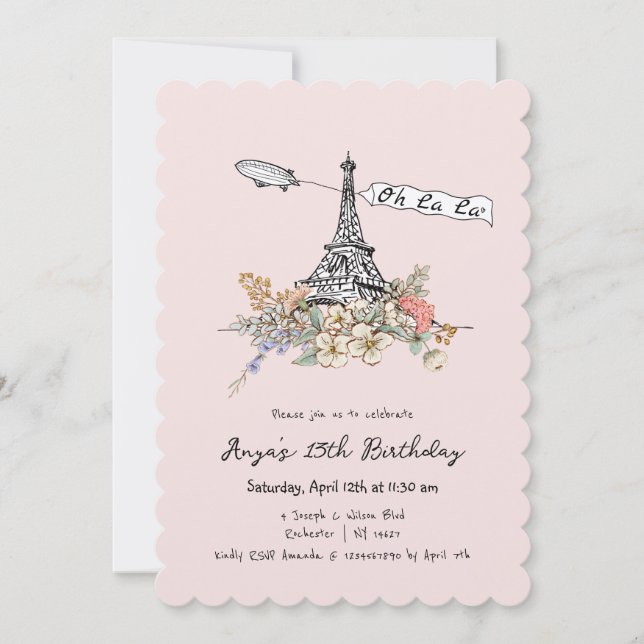 Invitación Cumpleaños Parisino de Oh La La Paris (Anverso)
