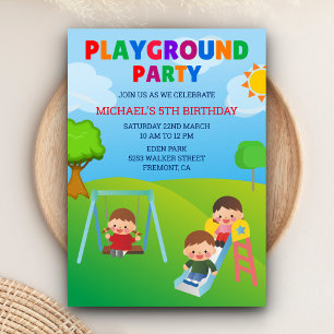 Invitación Cumpleaños Parque Infantil Divertido y Colorido
