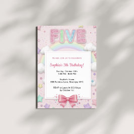 Invitación Cumpleaños pastel arcoíris lentejuelas brillo niña