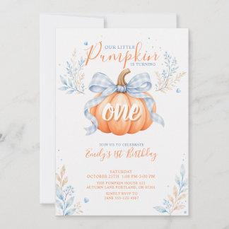Invitación Cumpleaños pastel azul calabacita otoño primero