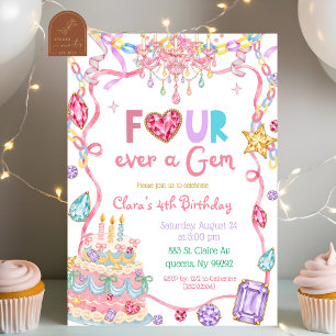 Invitación Cumpleaños Pastel Colorido Cuatro-para siempre una