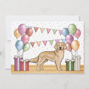 Invitación Cumpleaños Pastel Colorido Retriever Dorado Amaril