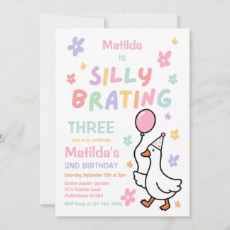 Invitación Cumpleaños pastel de 3 años de la niña Silly Goose