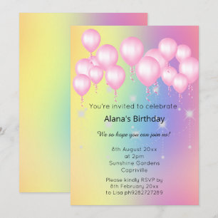 INVITACIÓN CUMPLEAÑOS PASTEL DE BALLÓN DE COLOR ROJO LUMINOSO