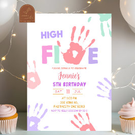 Invitación Cumpleaños pastel de chica con cinco de alto