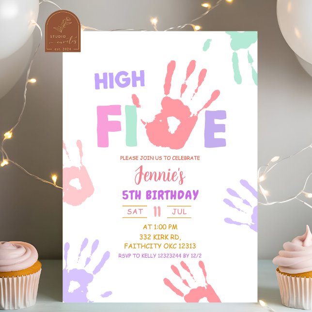 Invitación Cumpleaños pastel de chica con cinco de alto (Subido por el creador)
