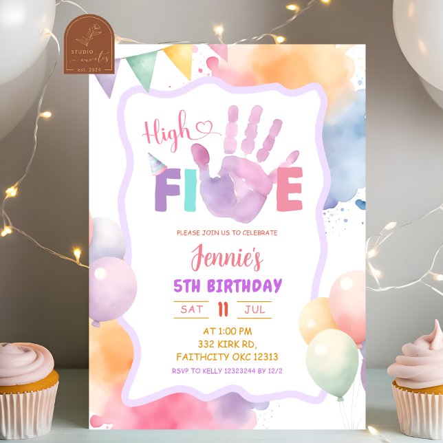 Invitación Cumpleaños Pastel de Color Rosa Alta Cinco (Subido por el creador)