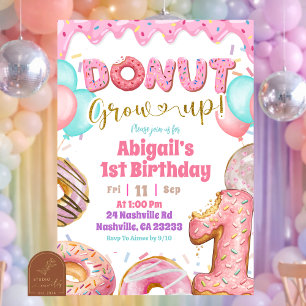 Invitación Cumpleaños Pastel Dulce Glaseado Donut Crece