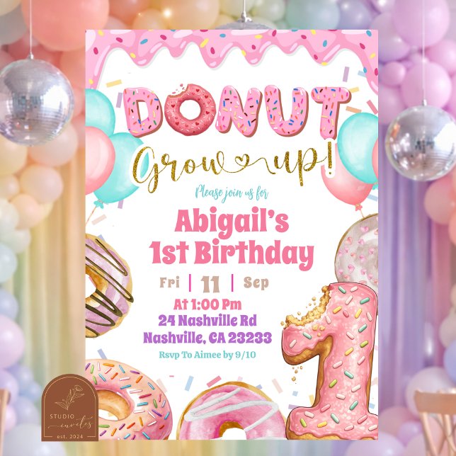 Invitación Cumpleaños Pastel Dulce Glaseado Donut Crece (Subido por el creador)