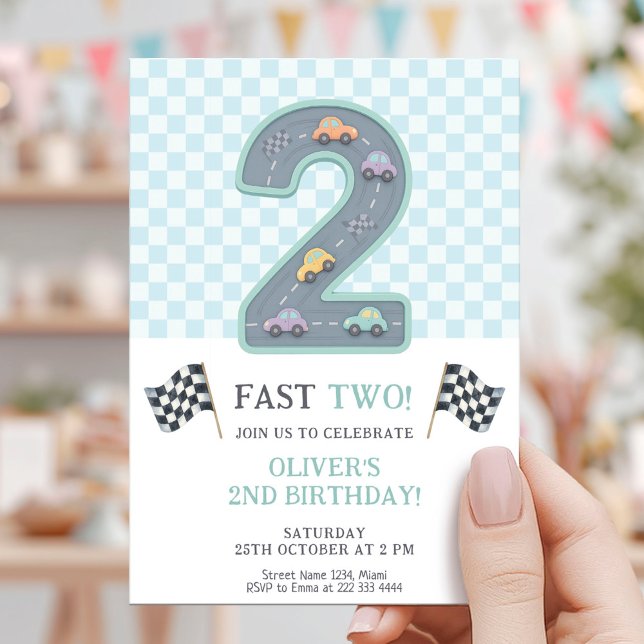 Invitación Cumpleaños Pastel Fast Two Car (Subido por el creador)