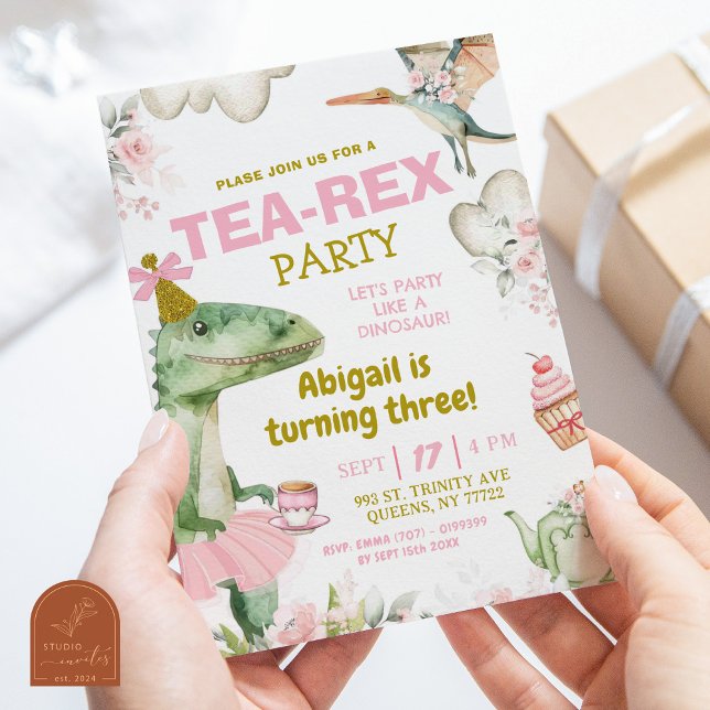 Invitación Cumpleaños pastel niña dinosaurio tutú Tea-Rex pri (Subido por el creador)