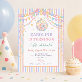 Invitación Cumpleaños Pastel Retro Caprichoso Disco Guirnalda