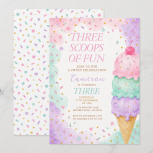 Invitación Cumpleaños Pastel Rosa Menta Tres Cucharadas de Di