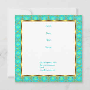 Invitación Cumpleaños Patchwork Aqua y Dorado