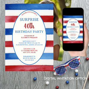 Invitación Cumpleaños Patriótico 40 de la Sorpresa Azul Blanc