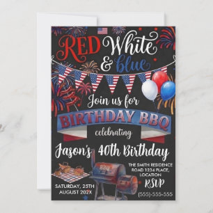 Invitación Cumpleaños Patriótico de BBQ del 4 de Julio