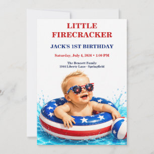 Invitación Cumpleaños Patriótico de Little Firecracker 1er
