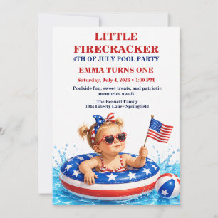 Invitación Cumpleaños Patriótico de Little Firecracker 1er