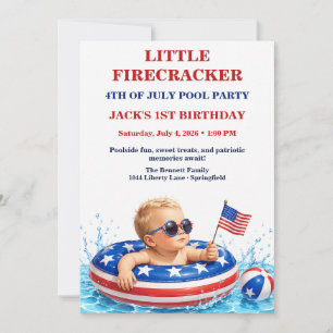 Invitación Cumpleaños Patriótico de Little Firecracker 1er