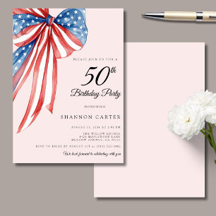 Invitación Cumpleaños Patriótico de Rosa Elegante 50