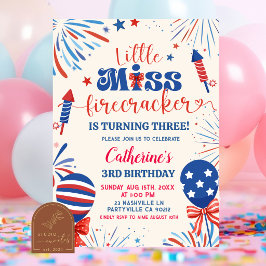 Invitación Cumpleaños Patriótico Little Miss Firecracker