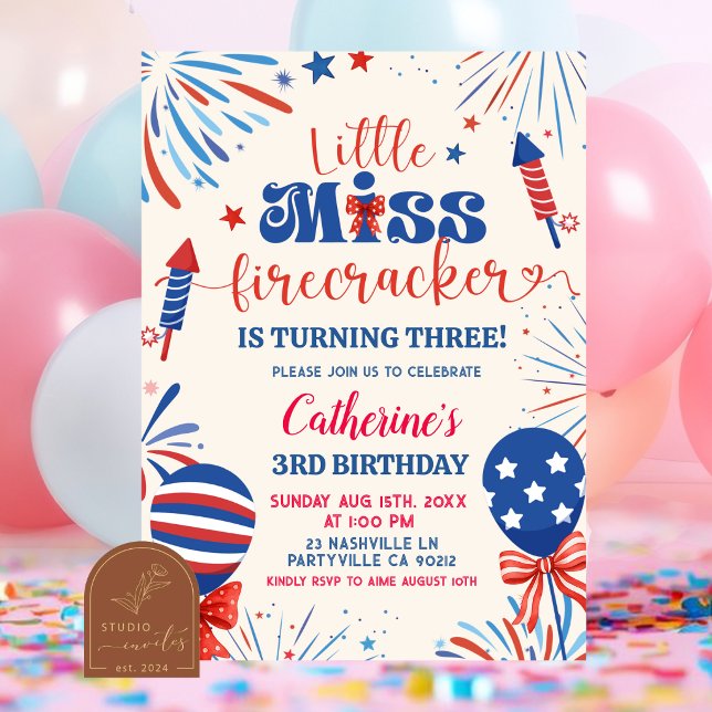 Invitación Cumpleaños Patriótico Little Miss Firecracker (Subido por el creador)
