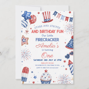 Invitación Cumpleaños Patriótico Rojo Blanco y Azul 4 de Juli