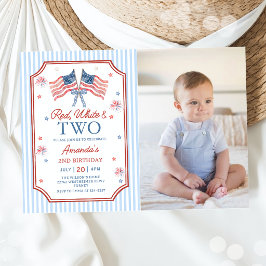 Invitación Cumpleaños Patriótico Rojo Blanco y Dos 4 de Julio
